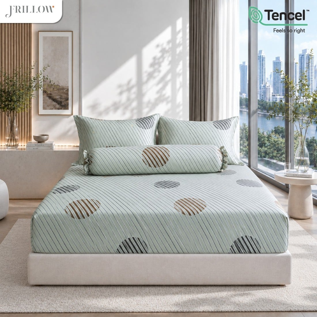 ชุดผ้าปูที่นอน 3.5 ฟุต (3 ชิ้น) FRILLOW TENCEL&trade; 1180TC สี VIRIDESCENT